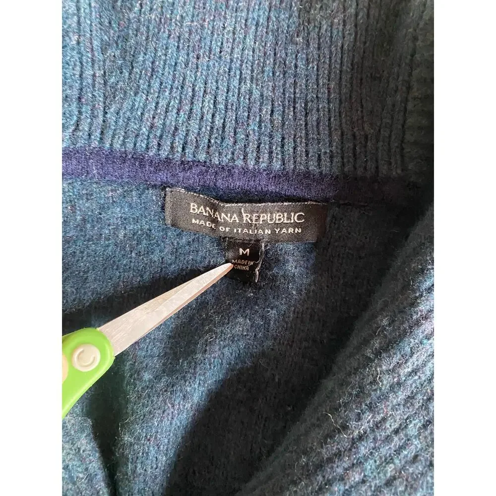 Banana Republic Italian Merino Wool Modern Military Shawl Sweater Cardigan Green